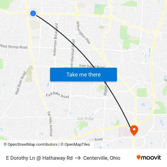 E Dorothy Ln @ Hathaway Rd to Centerville, Ohio map