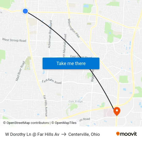 W Dorothy Ln @ Far Hills Av to Centerville, Ohio map