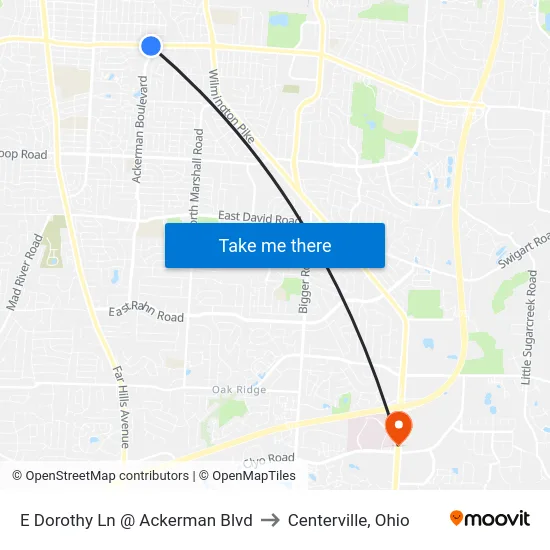 E Dorothy Ln @ Ackerman Blvd to Centerville, Ohio map