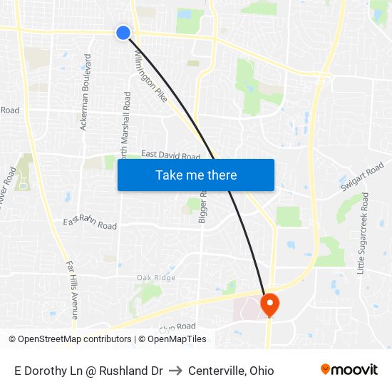 E Dorothy Ln @ Rushland Dr to Centerville, Ohio map