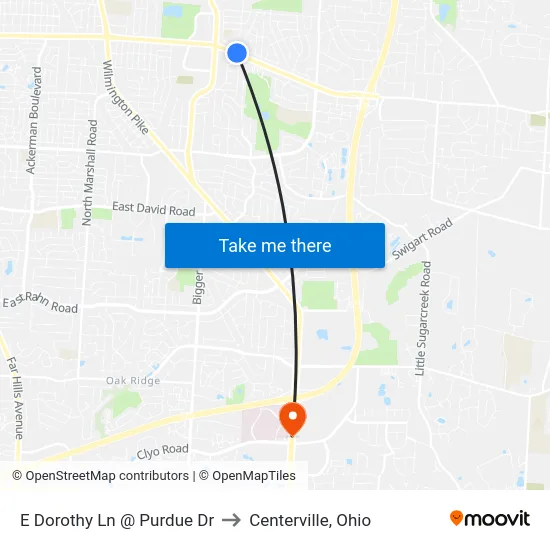 E Dorothy Ln @ Purdue Dr to Centerville, Ohio map