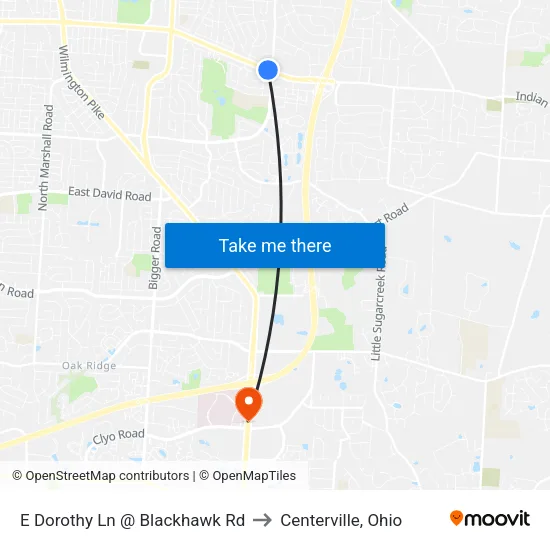 E Dorothy Ln @ Blackhawk Rd to Centerville, Ohio map
