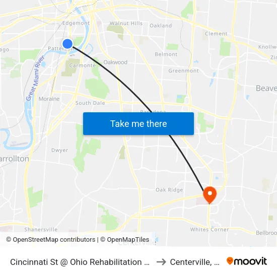 Cincinnati  St @ Ohio Rehabilitation Services to Centerville, Ohio map