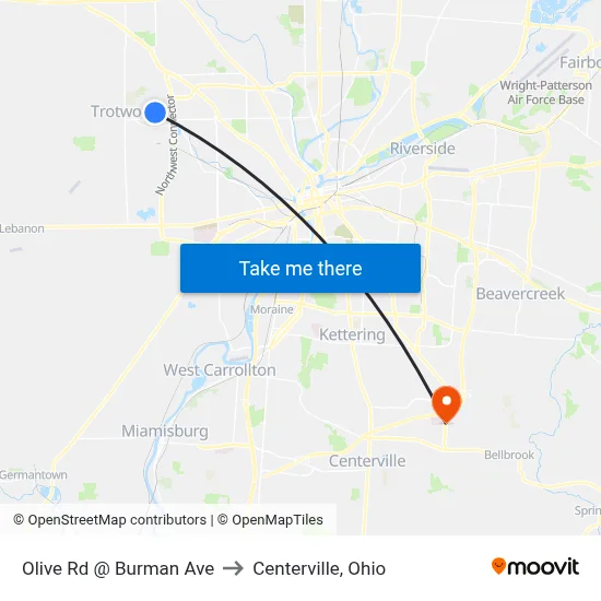 Olive Rd @ Burman Ave to Centerville, Ohio map