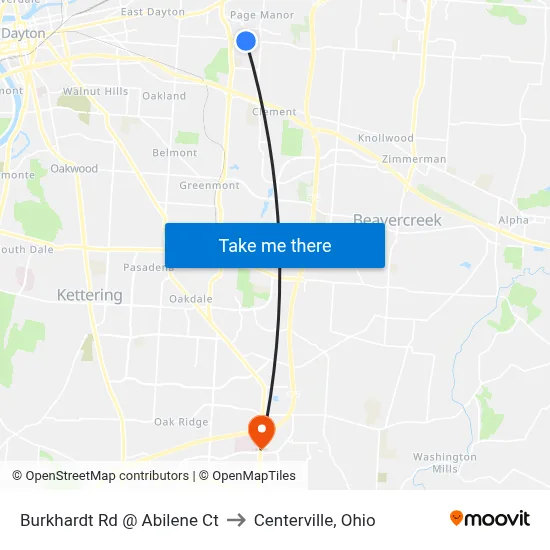 Burkhardt Rd @ Abilene Ct to Centerville, Ohio map