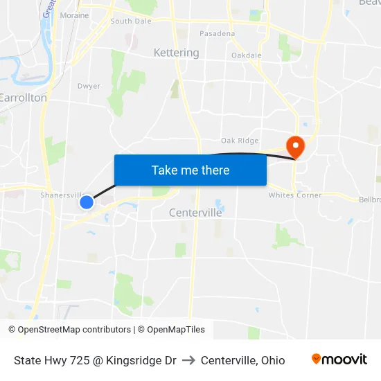 State Hwy 725 @ Kingsridge Dr to Centerville, Ohio map