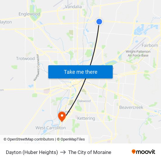 Dayton (Huber Heights) to The City of Moraine map