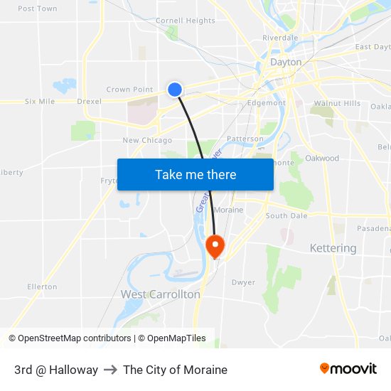 3rd @ Halloway to The City of Moraine map