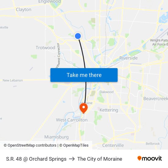 S.R. 48 @ Orchard Springs to The City of Moraine map