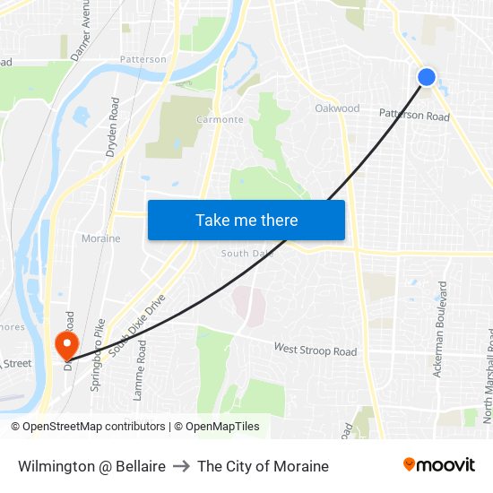 Wilmington @ Bellaire to The City of Moraine map