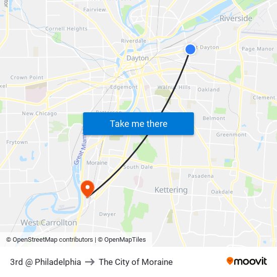 3rd @ Philadelphia to The City of Moraine map