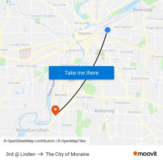 3rd @ Linden to The City of Moraine map