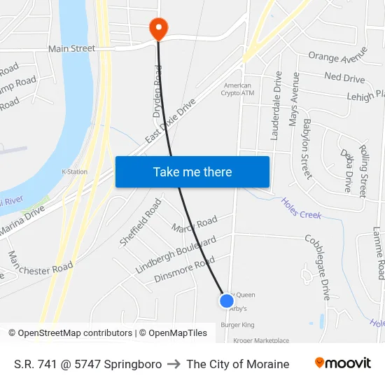 S.R. 741 @ 5747 Springboro to The City of Moraine map