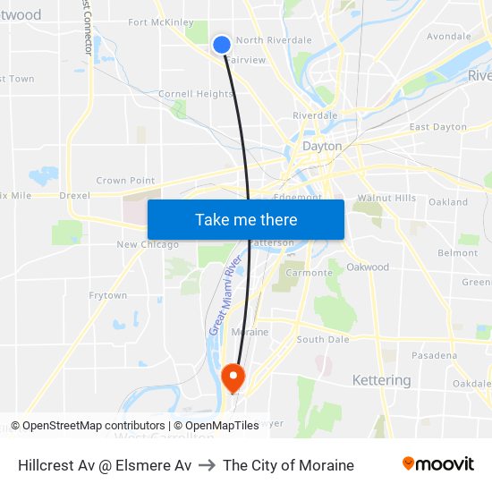 Hillcrest Av @ Elsmere Av to The City of Moraine map