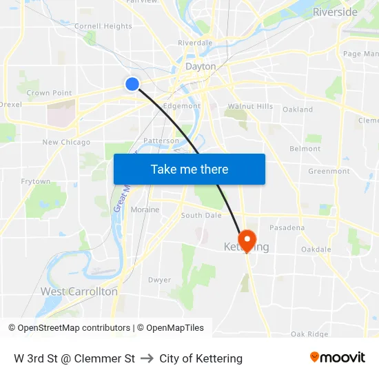 W 3rd St @ Clemmer St to City of Kettering map