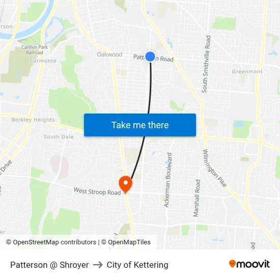 Patterson @ Shroyer to City of Kettering map