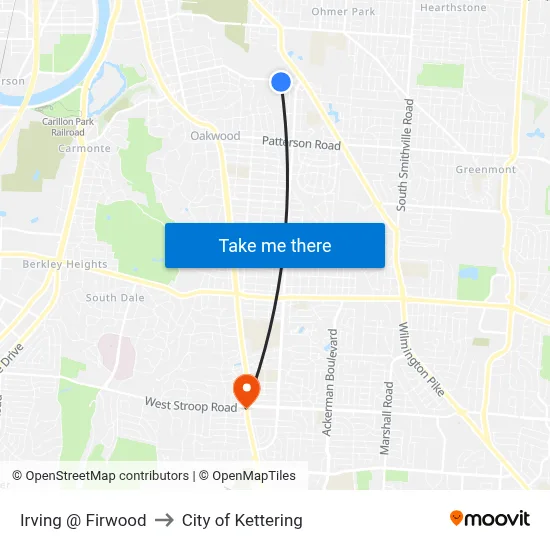 Irving @ Firwood to City of Kettering map