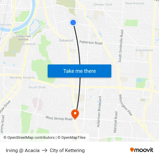 Irving @ Acacia to City of Kettering map