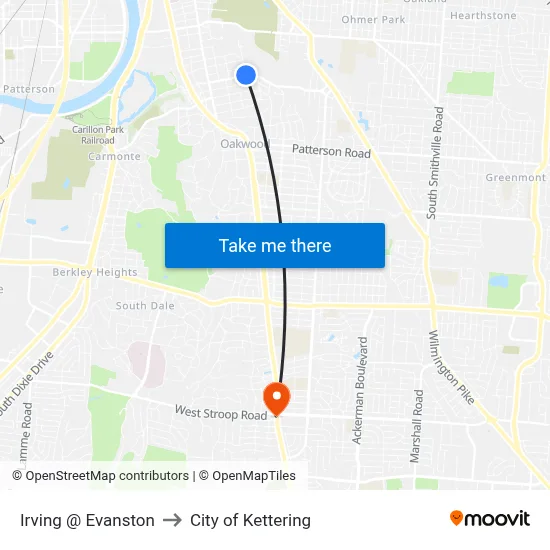 Irving @ Evanston to City of Kettering map