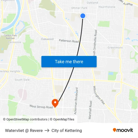 Watervliet @ Revere to City of Kettering map
