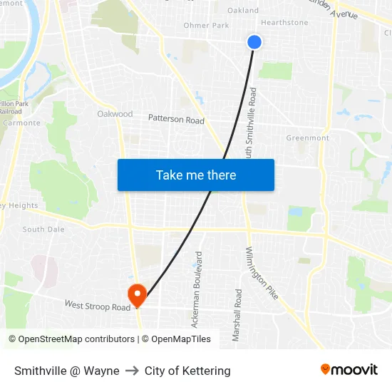 Smithville @ Wayne to City of Kettering map