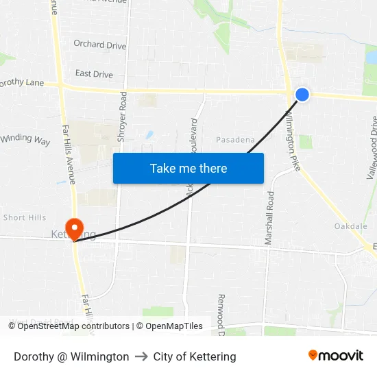 Dorothy @ Wilmington to City of Kettering map