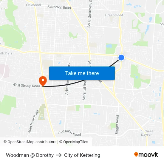 Woodman @ Dorothy to City of Kettering map