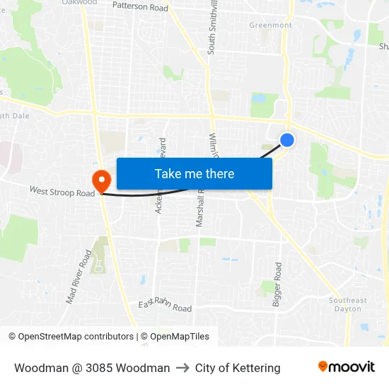 Woodman @ 3085 Woodman to City of Kettering map