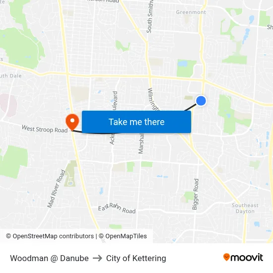 Woodman @ Danube to City of Kettering map