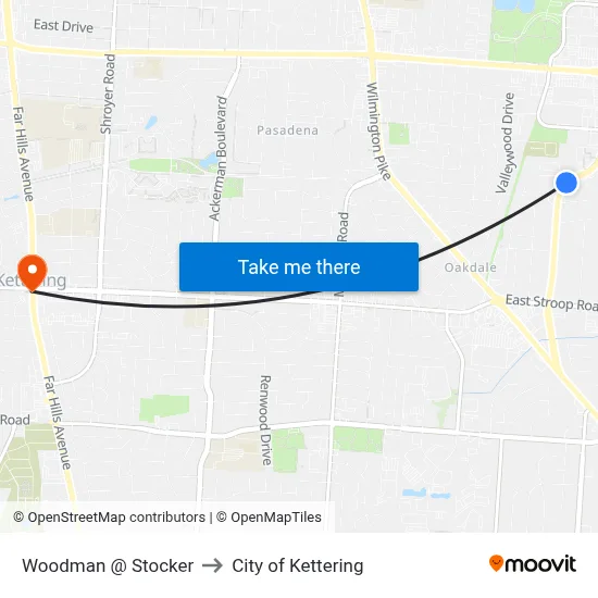 Woodman @ Stocker to City of Kettering map