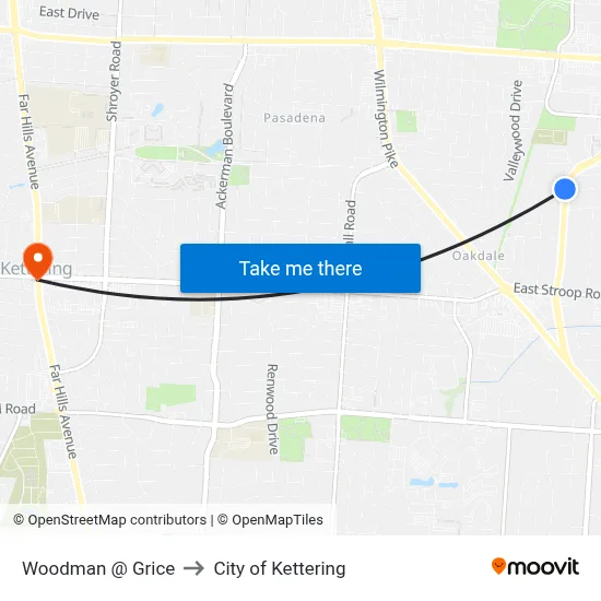 Woodman @ Grice to City of Kettering map