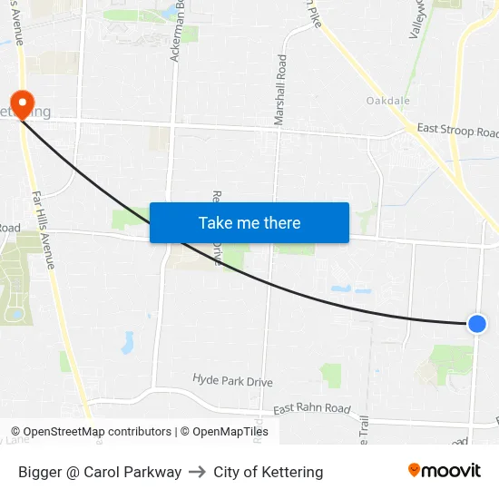 Bigger @ Carol Parkway to City of Kettering map