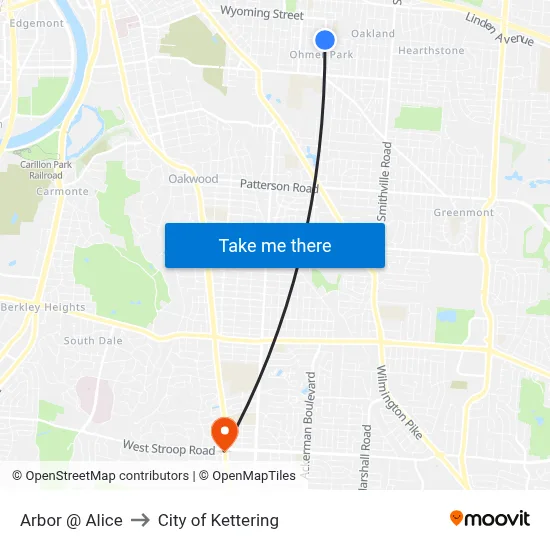 Arbor @ Alice to City of Kettering map