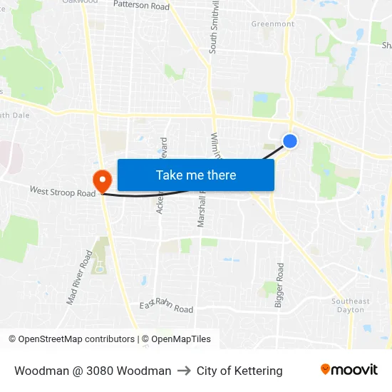 Woodman @ 3080 Woodman to City of Kettering map