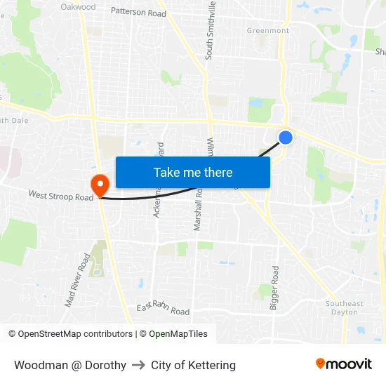 Woodman @ Dorothy to City of Kettering map