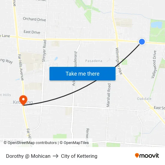 Dorothy @ Mohican to City of Kettering map