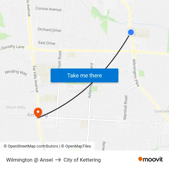 Wilmington @ Ansel to City of Kettering map