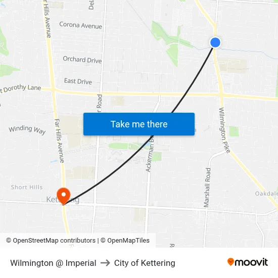Wilmington @ Imperial to City of Kettering map