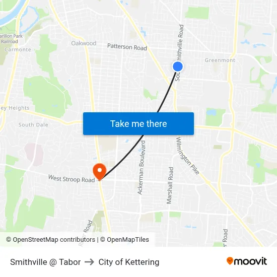 Smithville @ Tabor to City of Kettering map