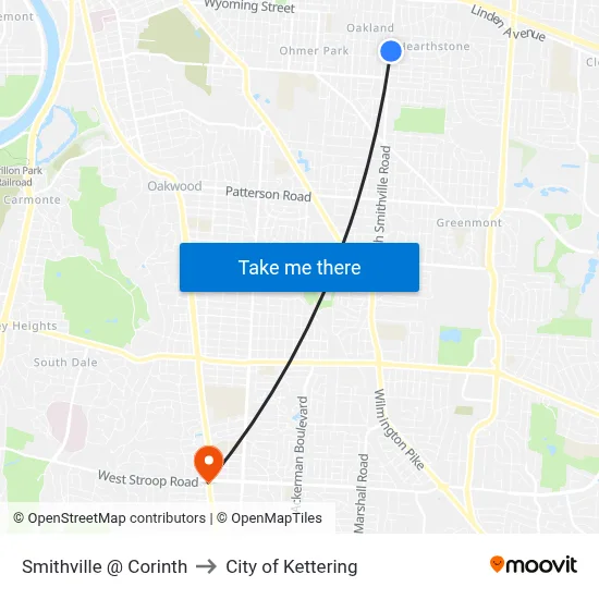 Smithville @ Corinth to City of Kettering map