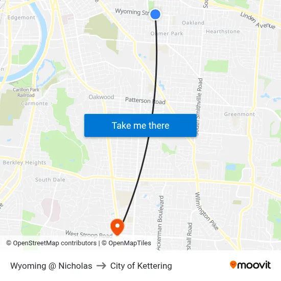 Wyoming @ Nicholas to City of Kettering map