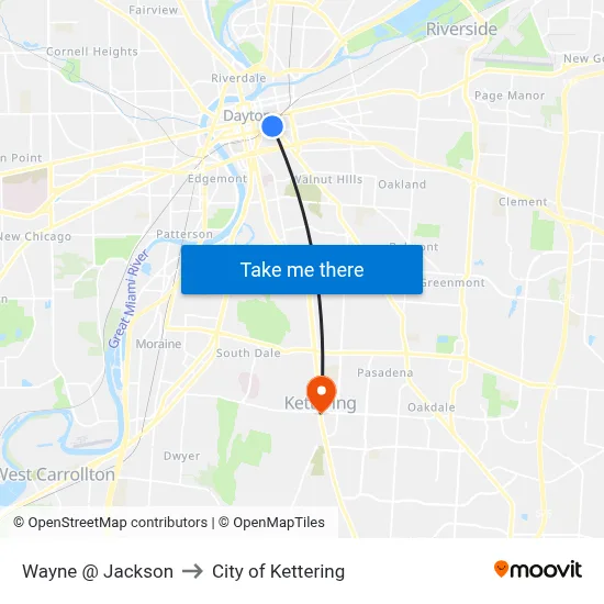 Wayne @ Jackson to City of Kettering map