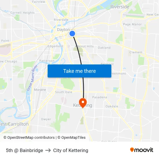 5th @ Bainbridge to City of Kettering map