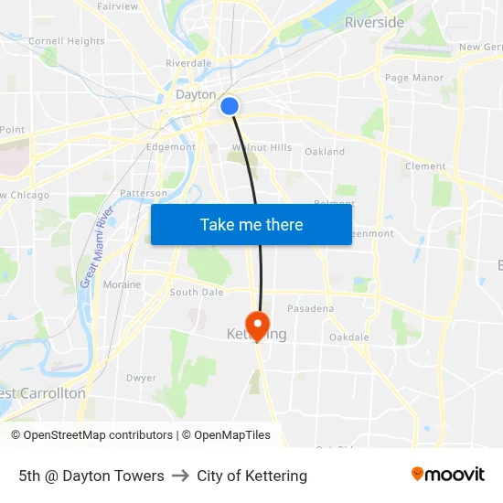 5th @ Dayton Towers to City of Kettering map
