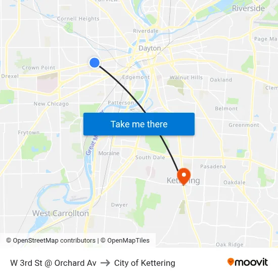 W 3rd St @ Orchard Av to City of Kettering map
