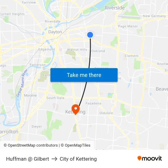 Huffman @ Gilbert to City of Kettering map