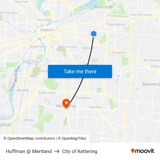 Huffman @ Mertland to City of Kettering map