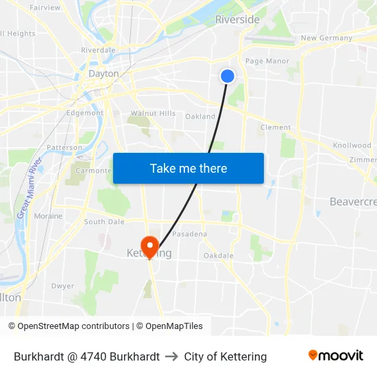 Burkhardt @ 4740 Burkhardt to City of Kettering map