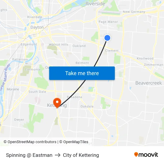 Spinning @ Eastman to City of Kettering map