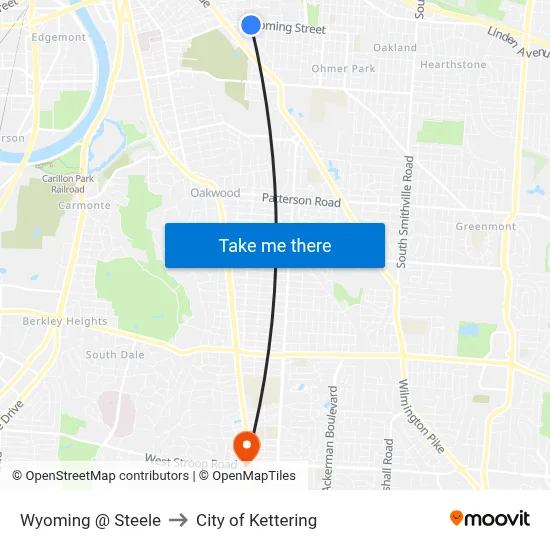 Wyoming @ Steele to City of Kettering map